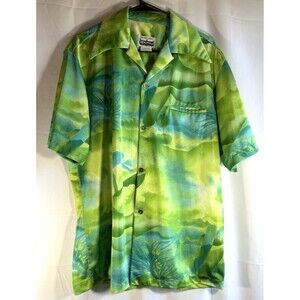 Vintage Napili Hawaiian Button Down Shirt Blue/Green Surfer Size Large